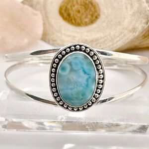 Larimar Sterling Silver Cuff Statement Adjustable Bracelet